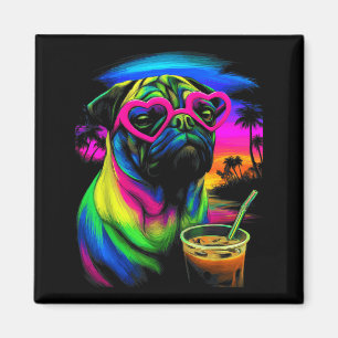 Imán Pug con gafas de sol café helado playa verano Troc