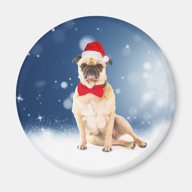 Imán Pug con Navidades Santa Hat (Frente)