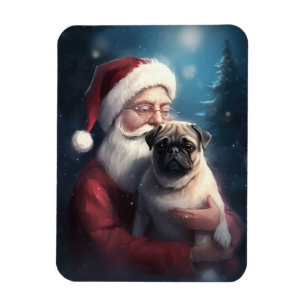 Imán Pug Con Santa Claus Festivo Navidad