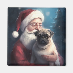 Imán Pug Con Santa Claus Navideño Festivo