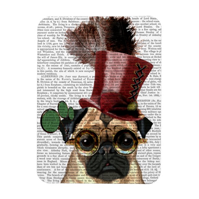 Imán Pug con sombrero superior al estilo Steampunk (Vertical)