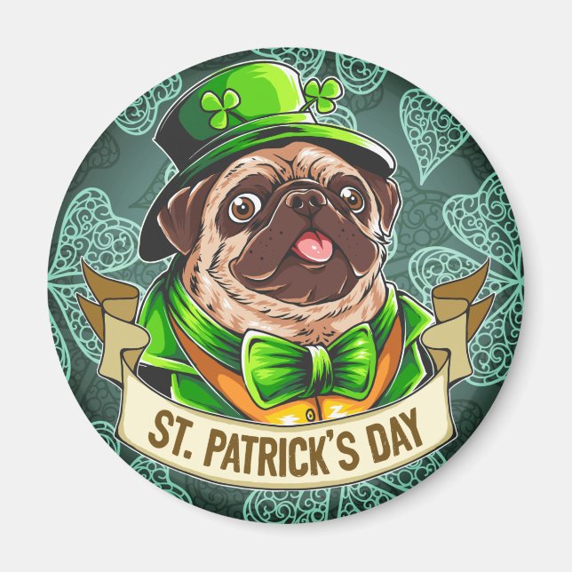 Imán Pug del Día de San Patricio (Frente)