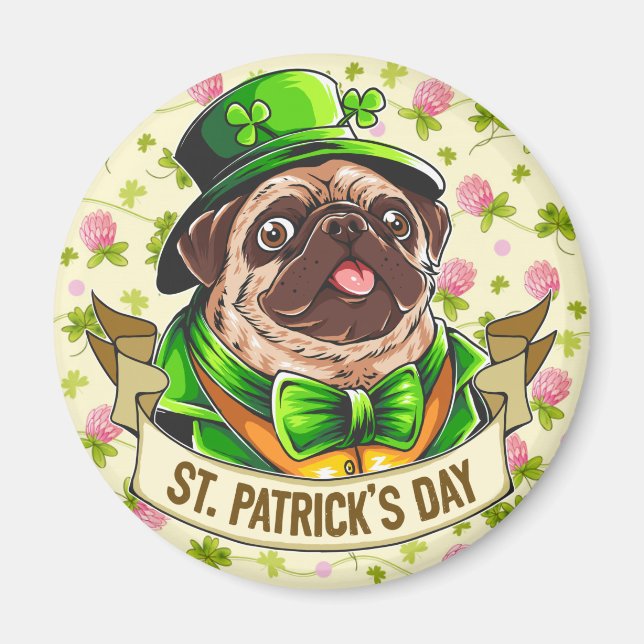 Imán Pug del Día de San Patricio (Frente)