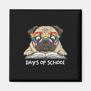Imán Pug Divertido 100 Días De Colegio Gafas De Arcoíri