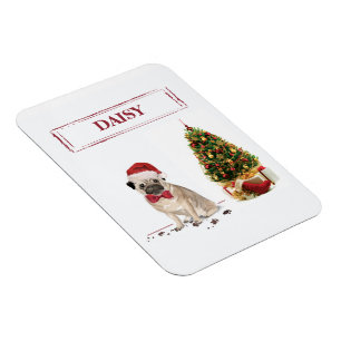 Imán Pug Divertido Perro de Navidad con Árbol