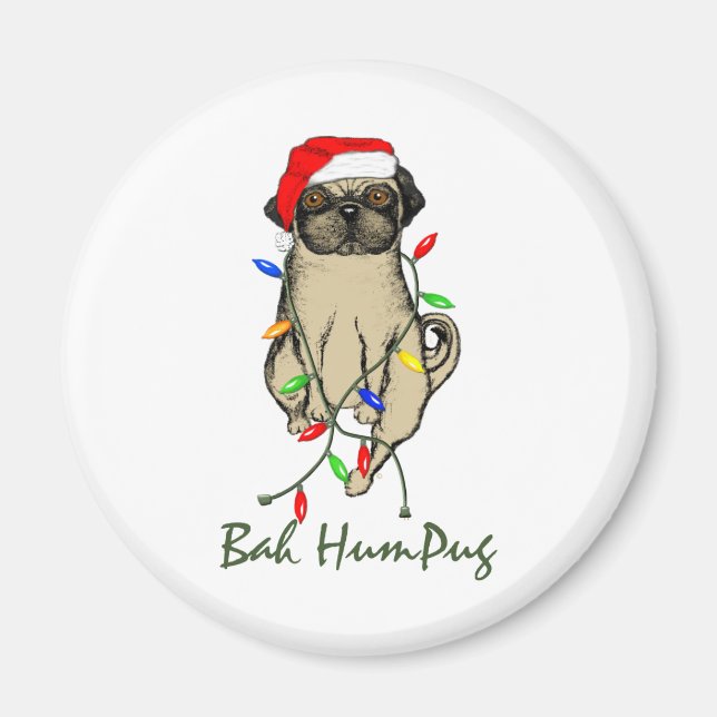 Imán Pug Dog Bah Humpug Navidades graciosos (Frente)