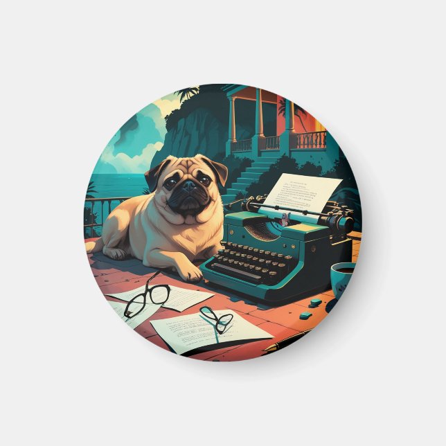 Imán Pug Dog caballero vintage (Frente)
