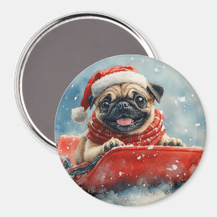 Imán Pug Dog en la manga deja que nieve Navidades
