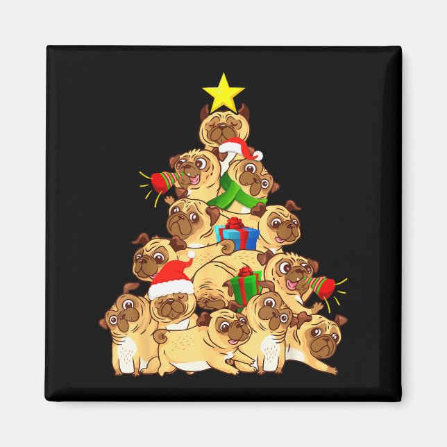 Imán Pug Dogs Tree Christmas Sweater Xmas Pet Animal Do (Frente)