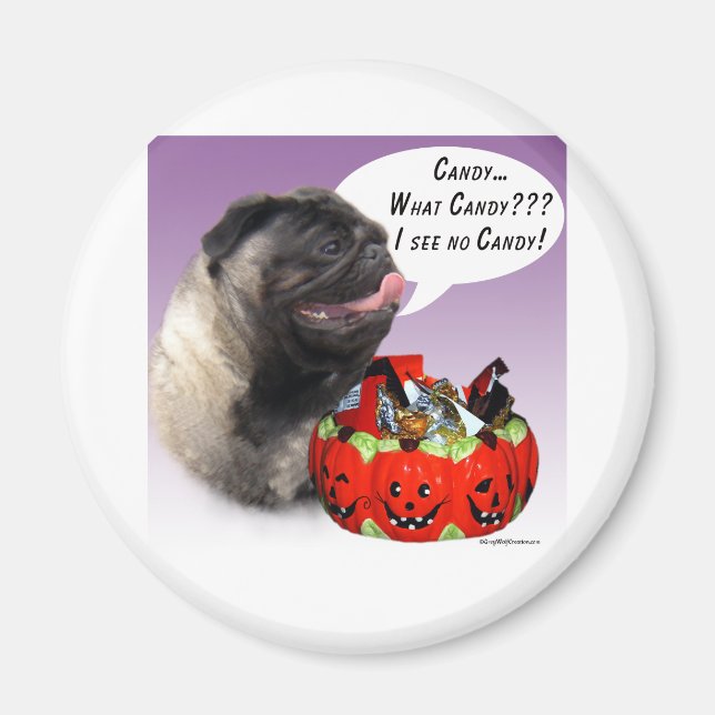 Imán Pug (flauta) Halloween Candy (Frente)