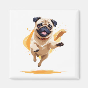 Imán Pug Happy Playful Fun Saltando En El Aire Alegre