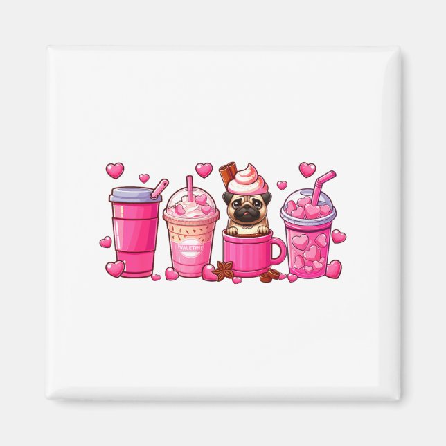 Imán Pug Inside Cup Coffees Lover Valentines Day Heart  (Frente)