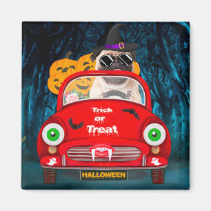 Imán Pug Perro Conduciendo Coche Espeluznante Halloween