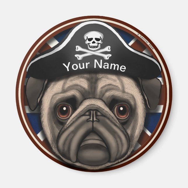 Imán Pug Pirata (Frente)