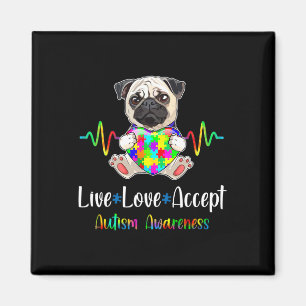 Imán Pug Puzzle Piece Live Love Acepta Autismo Concienc
