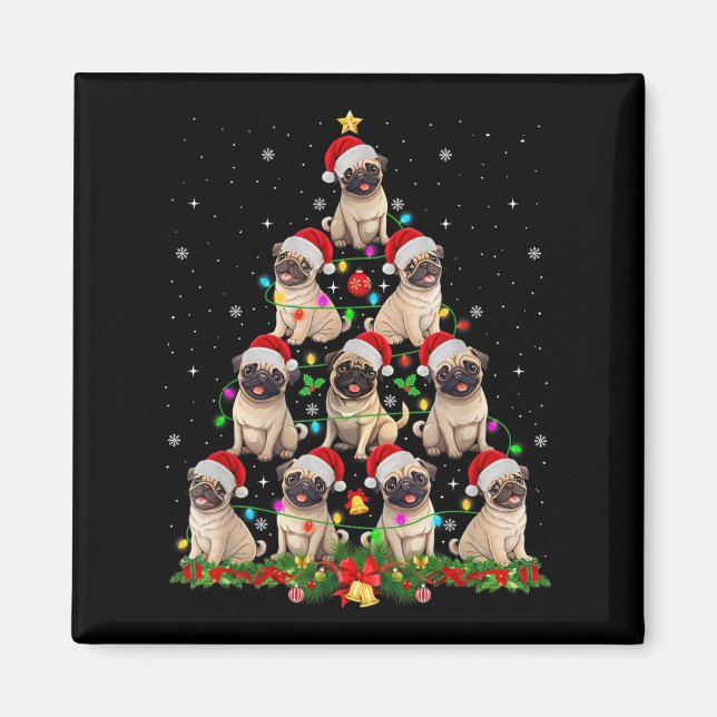 Imán Pug Santa Hat Árbol de Navidad enciende Navidad Pu (Frente)