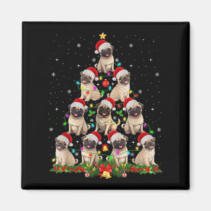 Imán Pug Sombrero Santa Luces Árbol Navidad Xmas Pugmas
