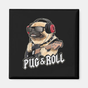 Imán Pug Y Rollo Cute Rockstar Guitarra Rockin Music Si