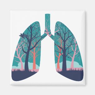 Imán Pulmones humanos con bosque abstracto