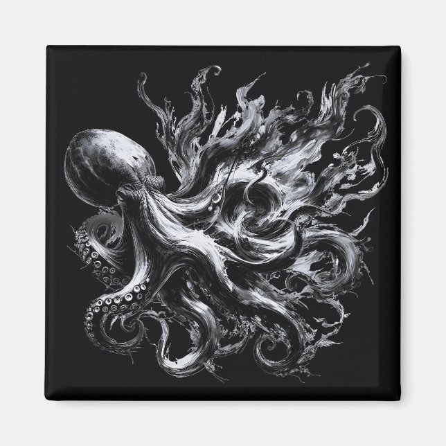 Imán Pulpo Kraken de Tinta Abstracta (Frente)