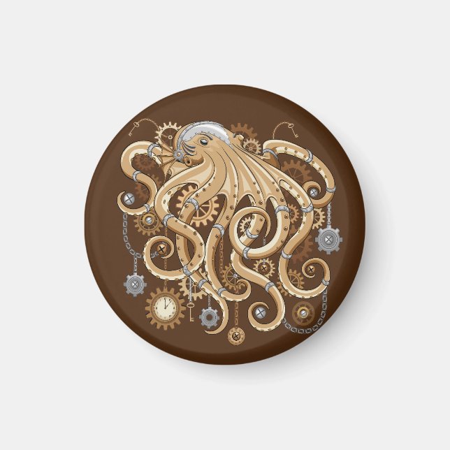 Imán Pulpo Steampunk Retro Fantasía Mecánica (Frente)
