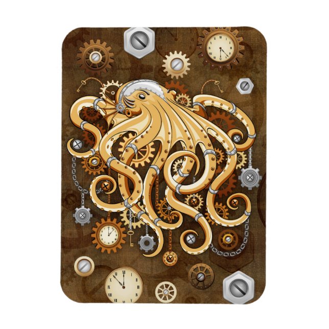 Imán Pulpo Steampunk Retro Fantasía Mecánica (Vertical)