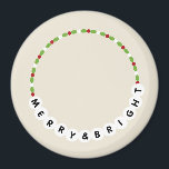 Imán Pulsera de amistad Navidades moros y brillantes<br><div class="desc">Ilustracion de una pulsera de amistad con abalorios rojos,  verdes y campanarios con "MERRY & BRIGHT"</div>