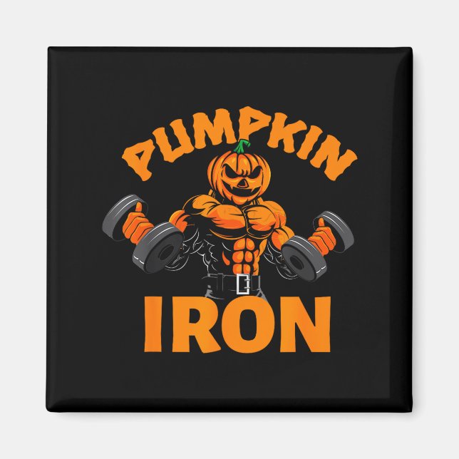 Imán Pumpkin Iron Halloween Gym Workout Lifting Pun Fun (Frente)