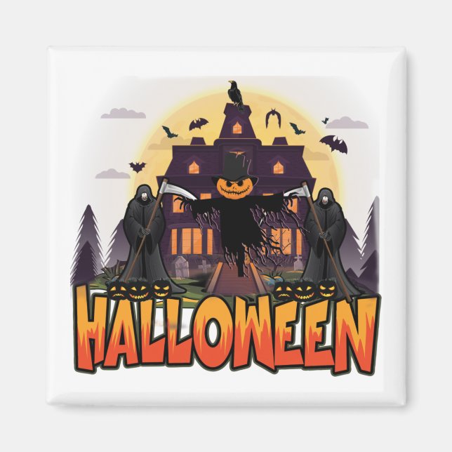 Imán Pumpkin Scary House, Halloween (Frente)