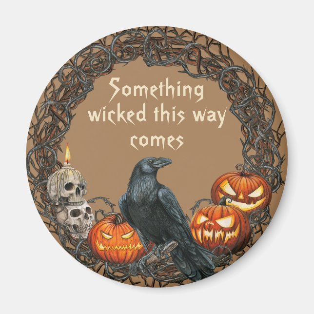 Imán Pumpkins & Raven Halloween Wreath  (Frente)