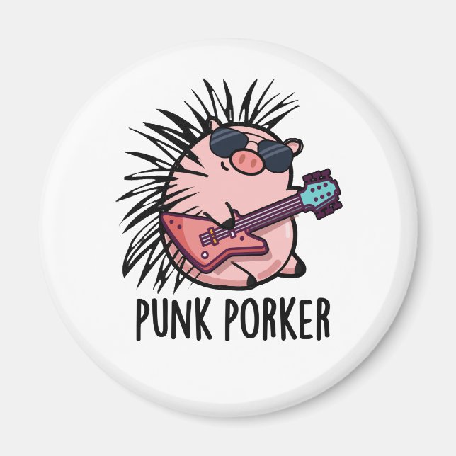 Imán Punk Porker Funny Punk Rocker Pig Pun (Frente)