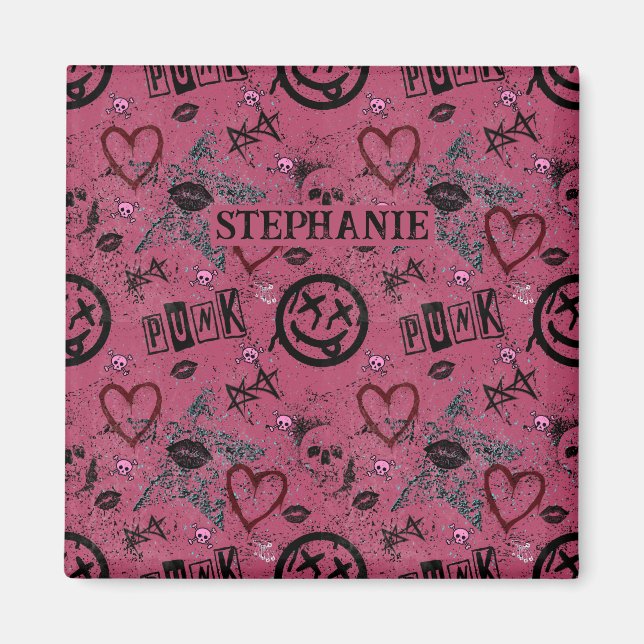 Imán punk retro rosado de los años 90 (Frente)