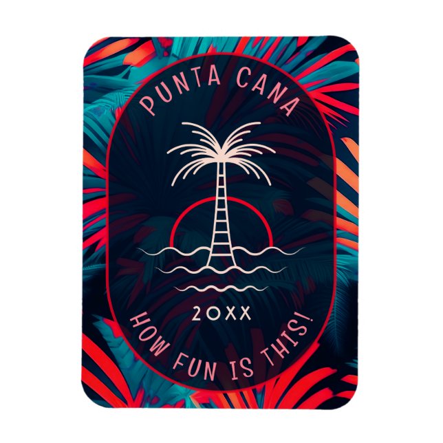 Imán Punta Cana Beach fiesta Palm tree hoja al atardece (Vertical)