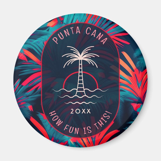 Imán Punta Cana Beach fiesta Palm tree hoja al atardece (Frente)