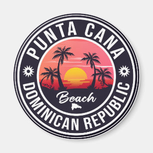 Imán Punta Cana Domingo Palm Tree Retro Sunset