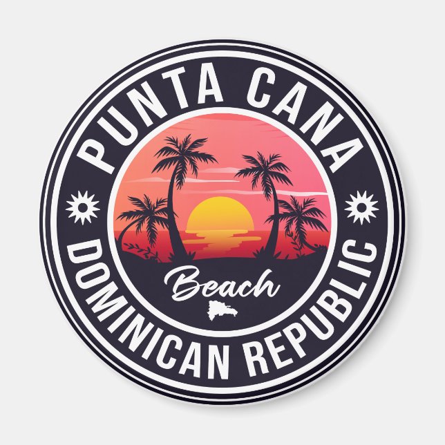 Imán Punta Cana Domingo Palm Tree Retro Sunset (Frente)