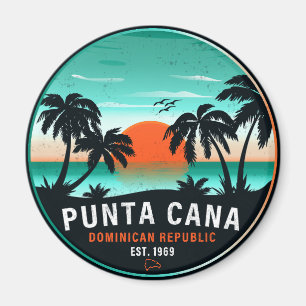 Imán Punta Cana Dominicana Palm Tree Retro Sunset 60