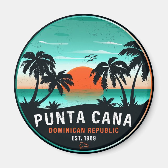Imán Punta Cana Dominicana Palm Tree Retro Sunset 60 (Frente)