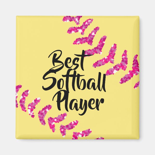 Imán Puntadas de softball con brillo rosa falso (Frente)