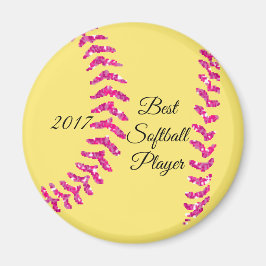 Imán Puntadas de softball de purpurina falsa rosa