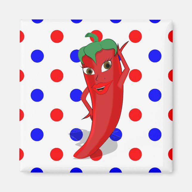 Imán Punto de Polka Azul Rojo Caliente Pepper Diva (Frente)
