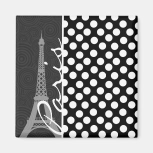 Imán Punto de Polka blanco y negro, puntos; París