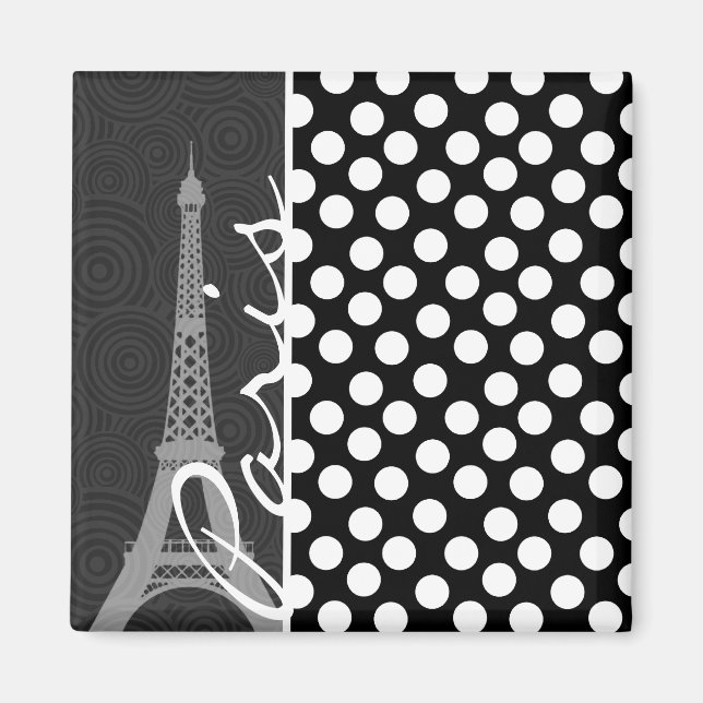 Imán Punto de Polka blanco y negro, puntos; París (Frente)
