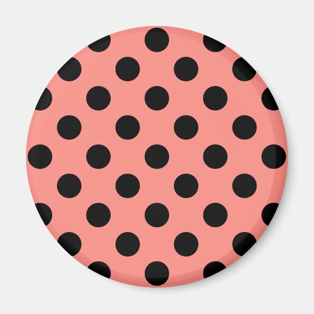Imán Punto de polka negro sobre melocotón (Frente)