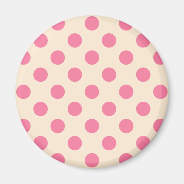 Imán Punto de polka rosa sobre crema (Frente)