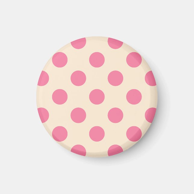 Imán Punto de polka rosa sobre crema (Frente)