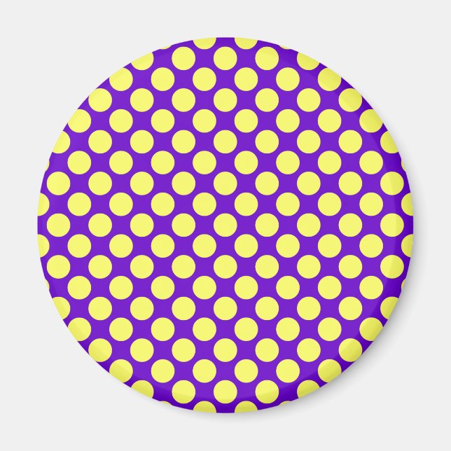 Imán Puntos de Polka Amarillo con fondo morado STaylor (Frente)
