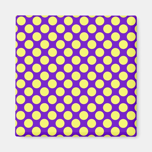 Imán Puntos de Polka Amarillo con fondo morado STaylor (Frente)