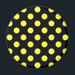 Imán Puntos de polka amarillos sobre fondo negro<br><div class="desc">Puntos de polka amarillos sobre fondo negro</div>