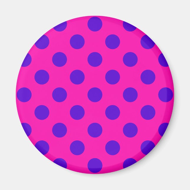 Imán Puntos de polka azul en fuchsia (Frente)